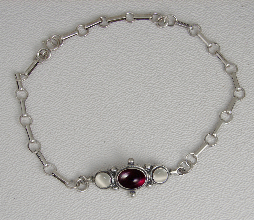 Sterling Silver Victorian Bracelet With Garnet And White Moonstone